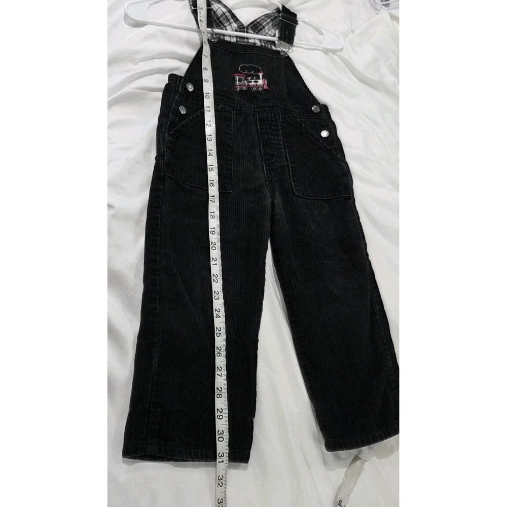 Vintage Childrens Place Boys Corduroy Train Overalls Size 3T Black Retro